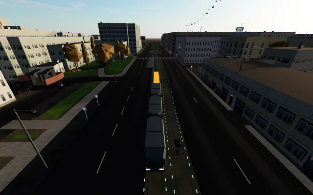 After: the same frame with an orange corridor ahead of the tram